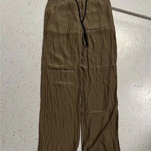 Raquel Allegra Olive Green Cotton Pants Sz 2 Satin Elastic Waist Pocket